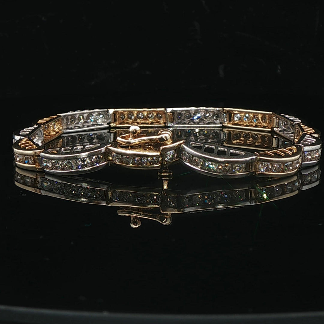 14k Yellow and White Gold 3cttw Diamond Curved Link Bracelet 7.25"