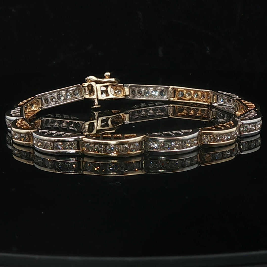 14k Yellow and White Gold 3cttw Diamond Curved Link Bracelet 7.25"