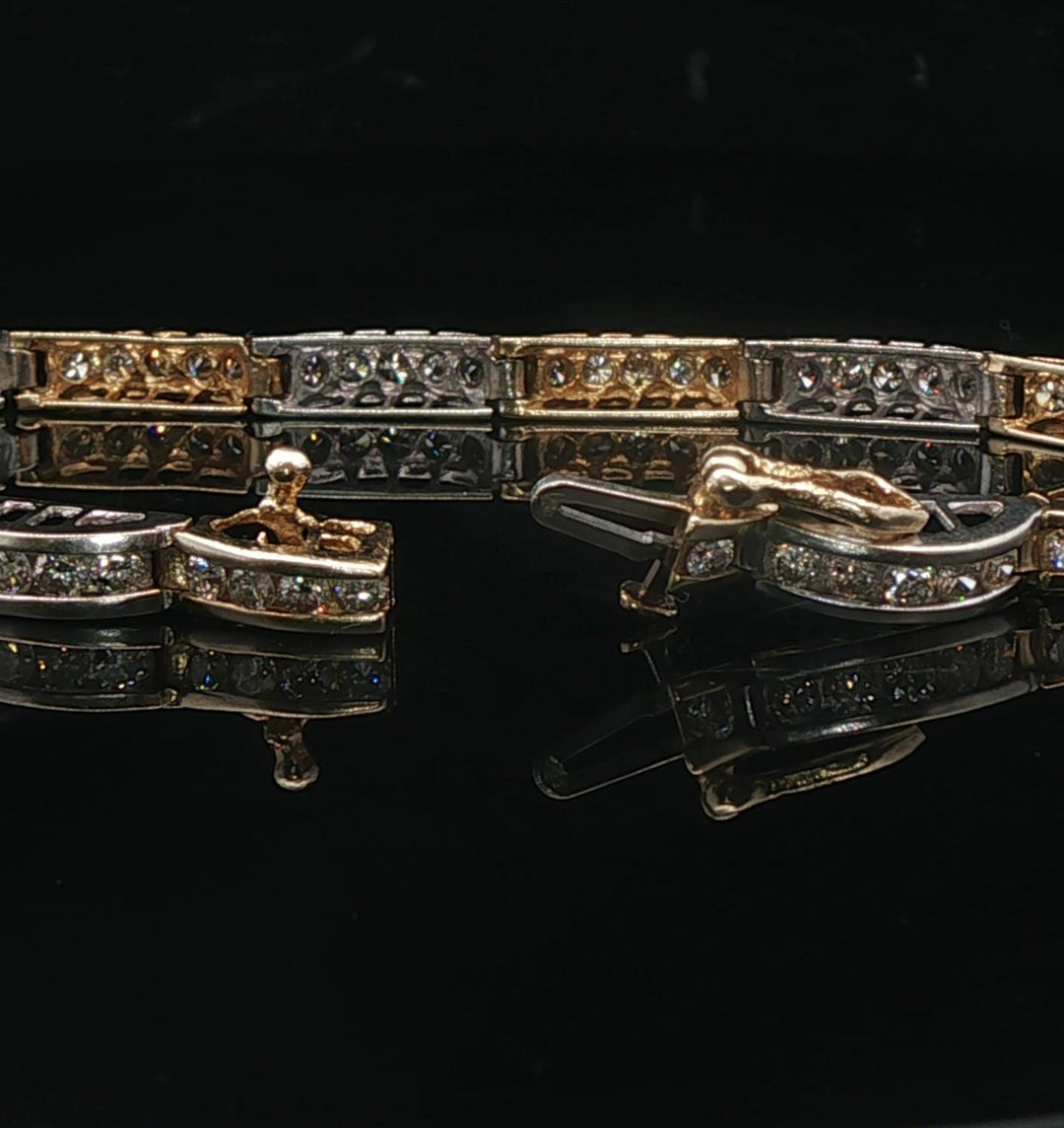 14k Yellow and White Gold 3cttw Diamond Curved Link Bracelet 7.25"