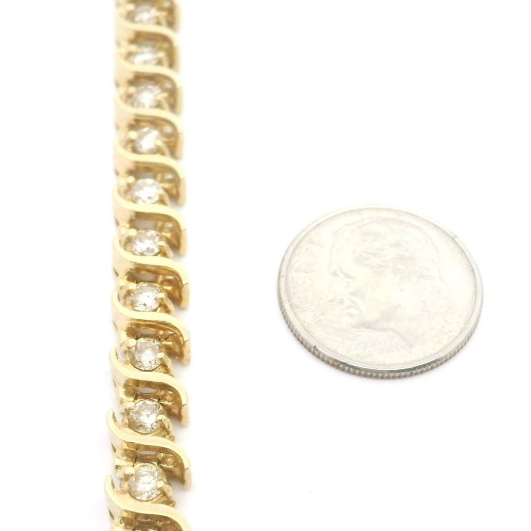 14k Yellow Gold and 3cttw Natural Diamond S Link Tennis Bracelet 7"