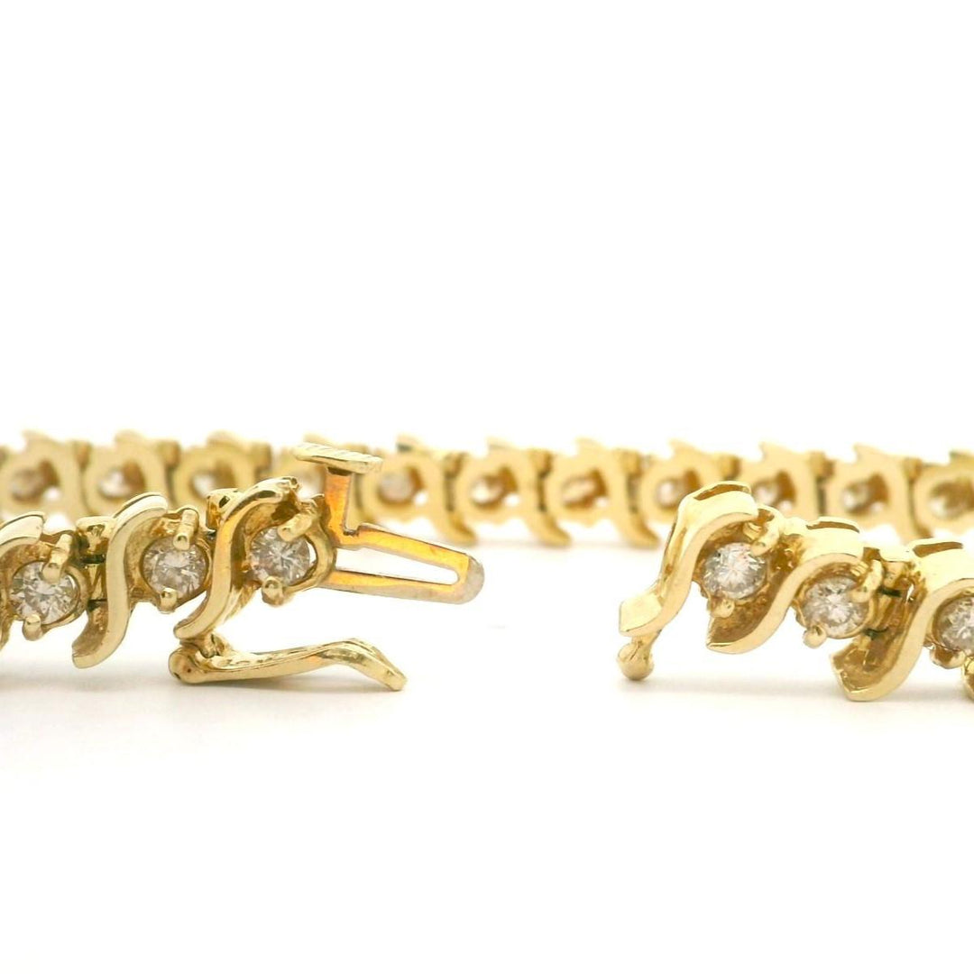 14k Yellow Gold and 3cttw Natural Diamond S Link Tennis Bracelet 7"