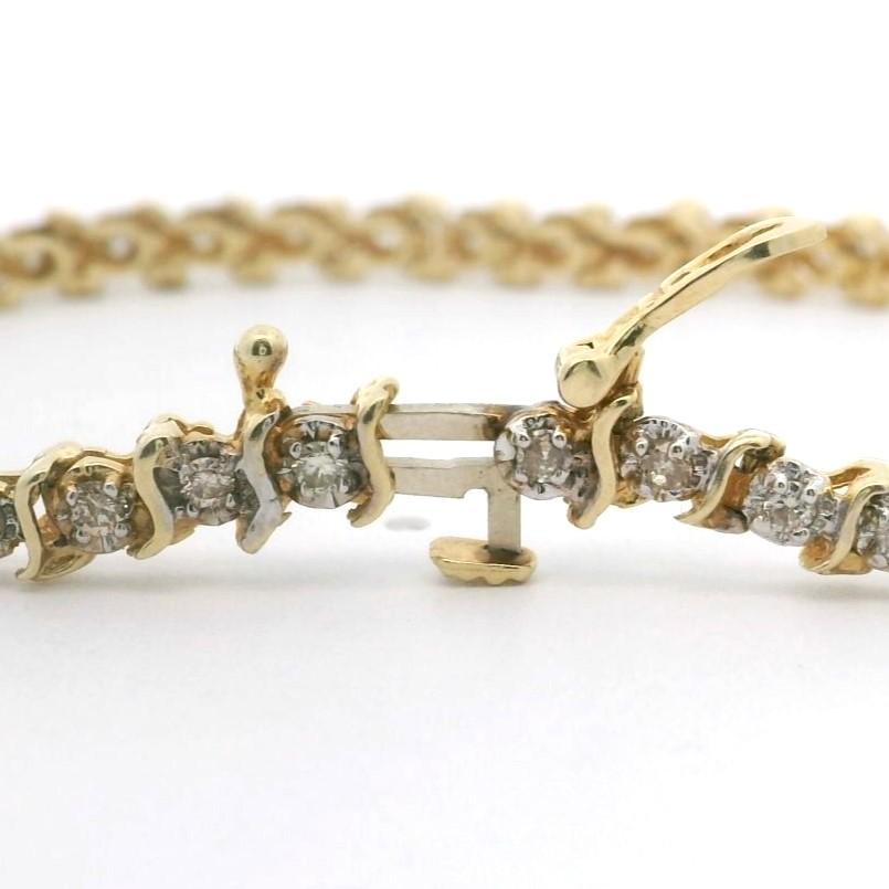 14k Yellow Gold and 1cttw Natural Diamond S Link Tennis Bracelet 7"