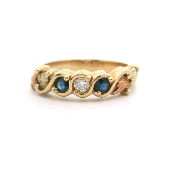 10k Yellow Gold 3g Blue Sapphire and Diamond Vintage Band Ring Size 6