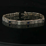 14k White Gold Blue Sapphire and Diamond Vintage Filigree Bracelet 6.5"