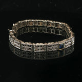 14k White Gold Blue Sapphire and Diamond Vintage Filigree Bracelet 6.5"