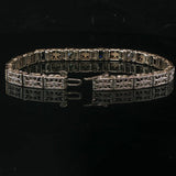14k White Gold Blue Sapphire and Diamond Vintage Filigree Bracelet 6.5"
