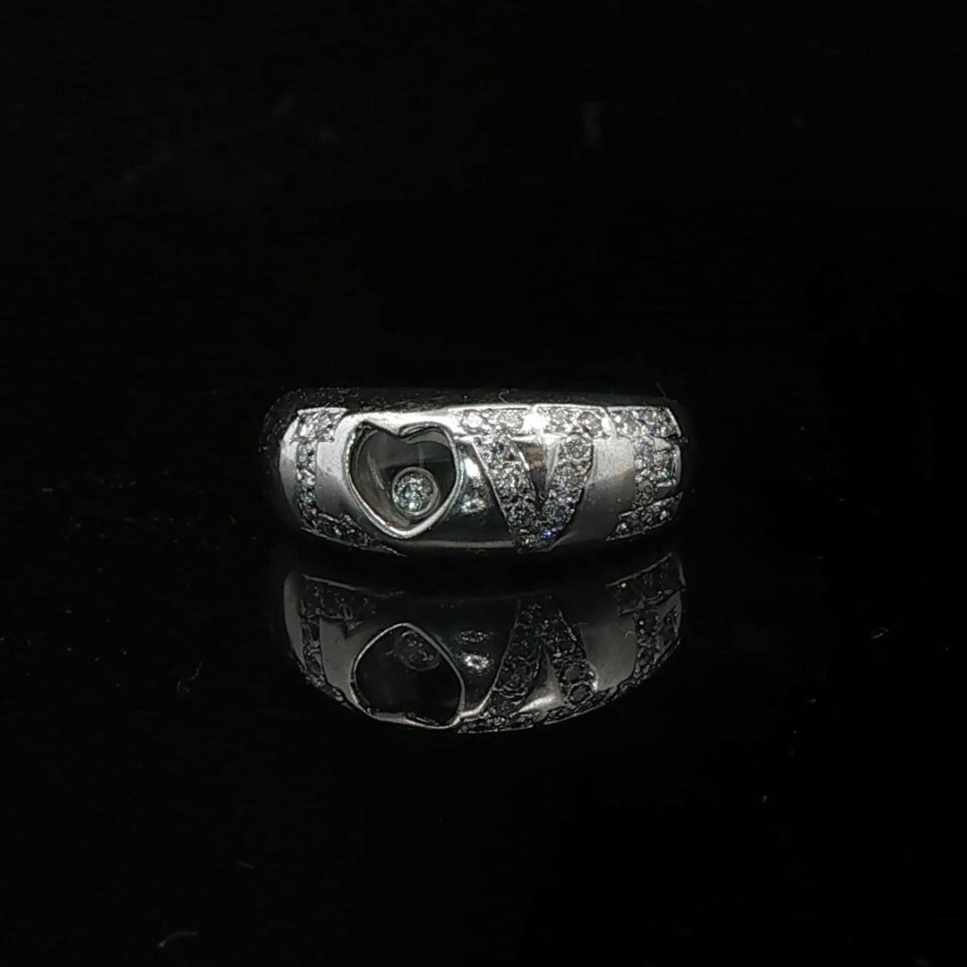 Chopard 18k White Gold and Floating Diamond Happy Love Ring Size 9