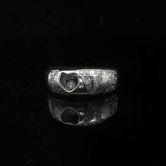 Chopard 18k White Gold and Floating Diamond Happy Love Ring Size 9