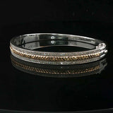 14k White and Yellow Gold Diamond Solid Heavy 22.4g Bangle Bracelet 6.75"