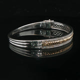14k White and Yellow Gold Diamond Solid Heavy 22.4g Bangle Bracelet 6.75"