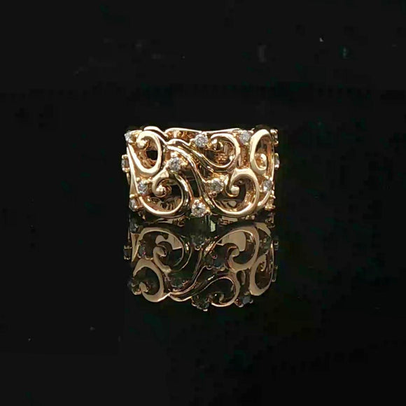 Effy 14k Yellow Gold and Diamond 7.7g Fancy Open Band Ring Size 7