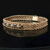14k Yellow Gold Blue Sapphire and Diamond Rope and Bismark Bracelet 7.5"
