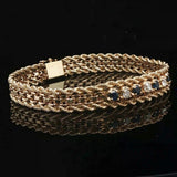 14k Yellow Gold Blue Sapphire and Diamond Rope and Bismark Bracelet 7.5"