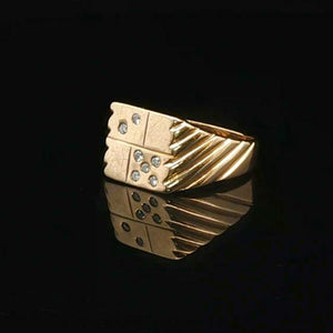 14k Yellow Gold and Diamond Men's Vintage "7" Signet Pinky Ring Size 9