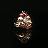 14k Yellow Gold Ruby and Diamond Ladies Fancy Retro Ring Size 6