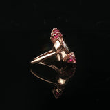 14k Yellow Gold Ruby and Diamond Ladies Fancy Retro Ring Size 6