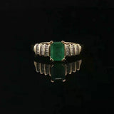 14k Yellow Gold Emerald and 0.20cttw Diamond Ladies Ring Size 8