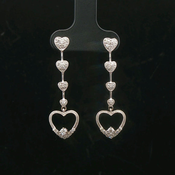 18k White Gold and 0.50cttw Diamond Heart Dangle Drop Earrings 1.5