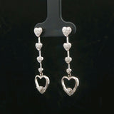 18k White Gold and 0.50cttw Diamond Heart Dangle Drop Earrings 1.5"