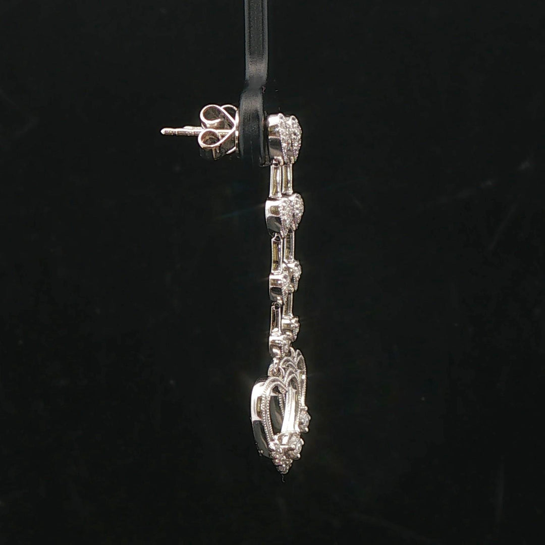 18k White Gold and 0.50cttw Diamond Heart Dangle Drop Earrings 1.5"