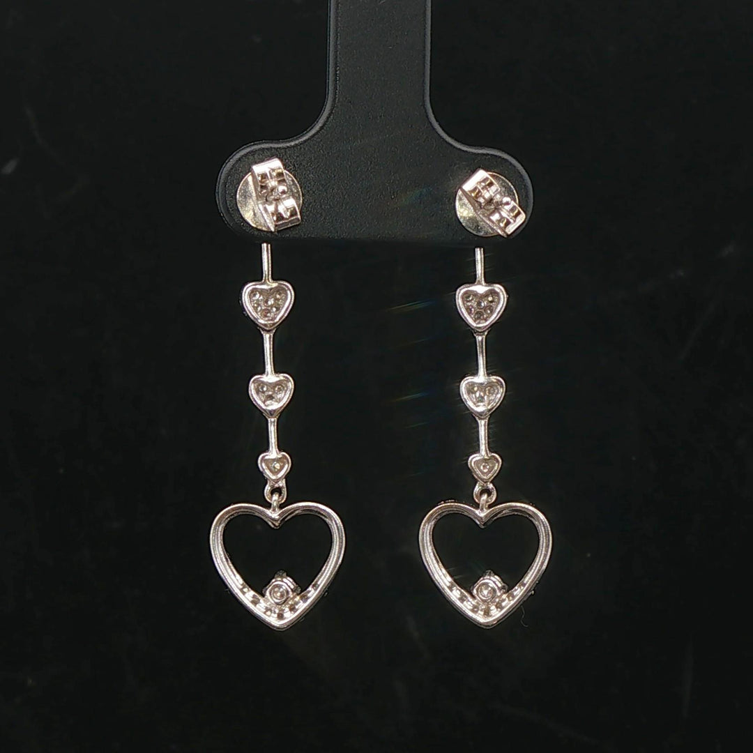 18k White Gold and 0.50cttw Diamond Heart Dangle Drop Earrings 1.5"