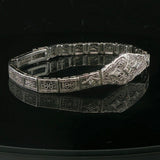 14k White Gold and Diamond Vintage Intricate Filigree Bracelet 7.25"