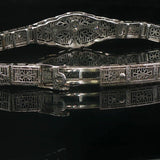 14k White Gold and Diamond Vintage Intricate Filigree Bracelet 7.25"