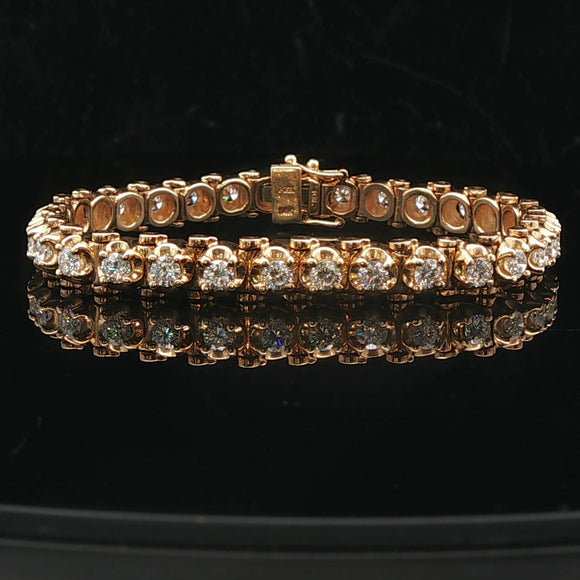 14k Yellow Gold and 3cttw Diamond Solid Vintage Link Bracelet 6.25