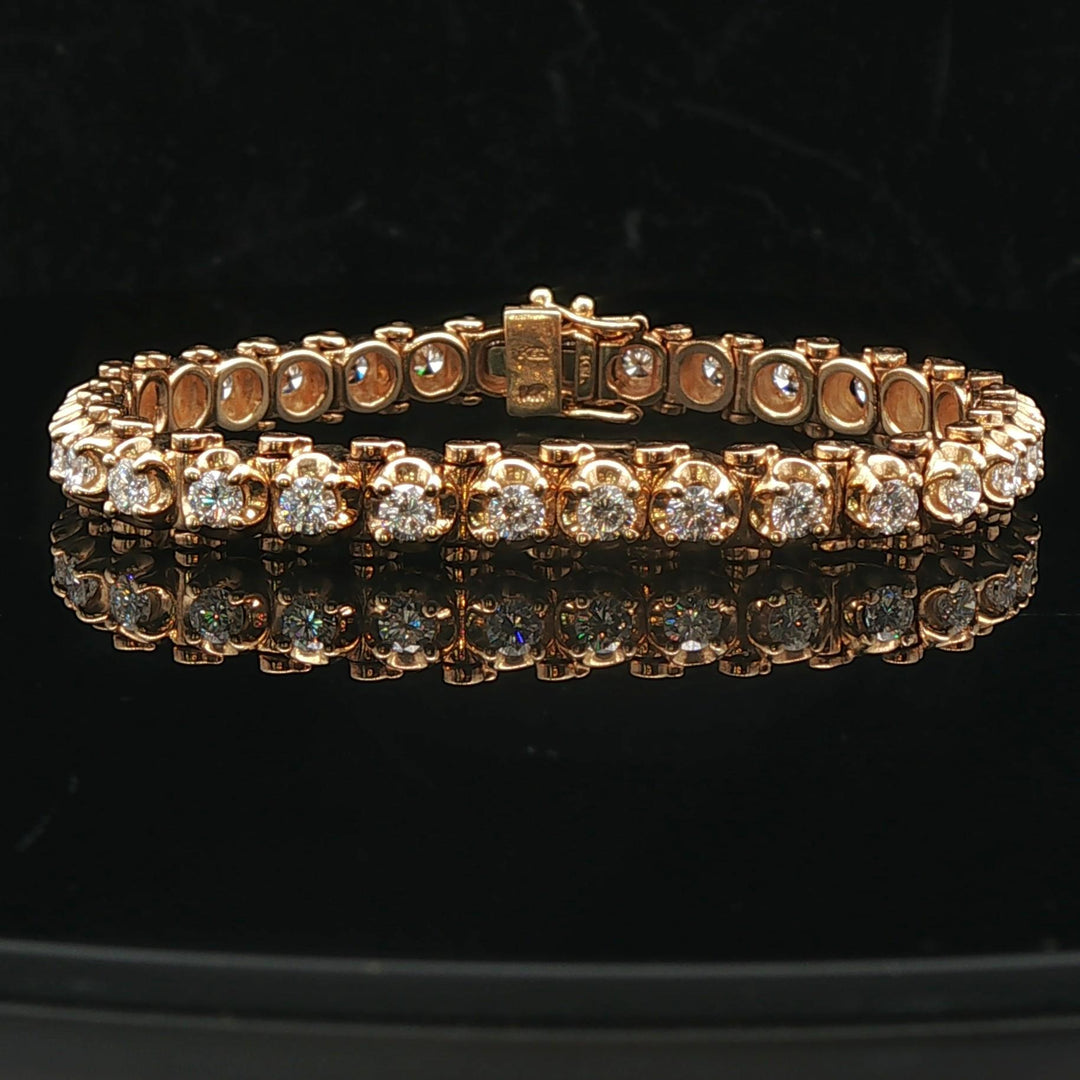 14k Yellow Gold and 3cttw Diamond Solid Vintage Link Bracelet 6.25"