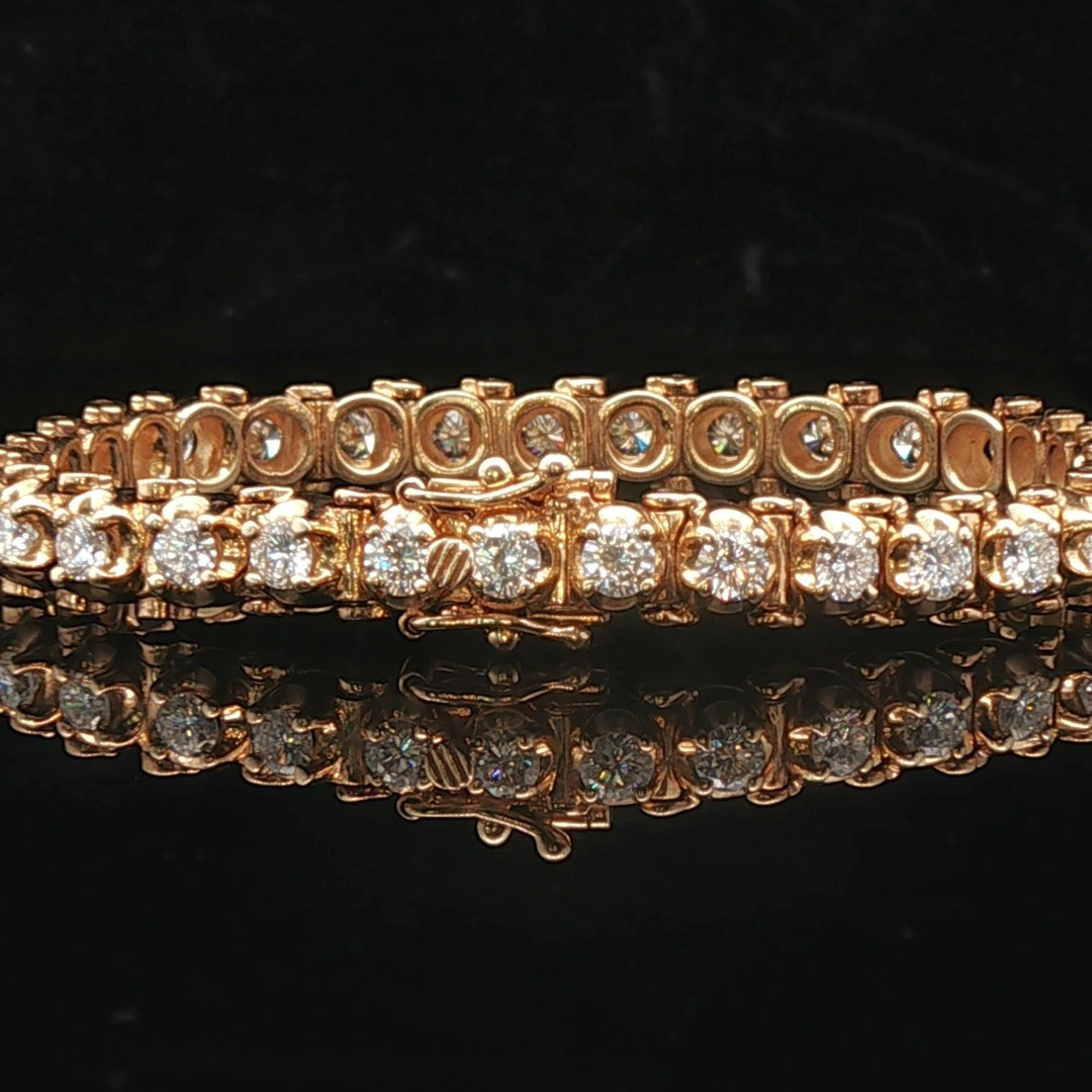 14k Yellow Gold and 3cttw Diamond Solid Vintage Link Bracelet 6.25"