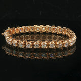 14k Yellow Gold and 3cttw Diamond Solid Vintage Link Bracelet 6.25"