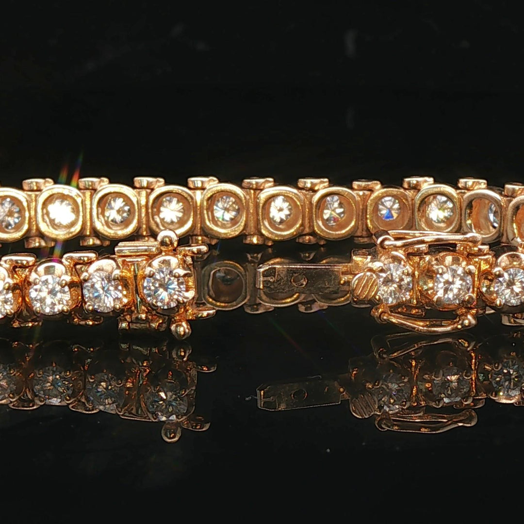 14k Yellow Gold and 3cttw Diamond Solid Vintage Link Bracelet 6.25"
