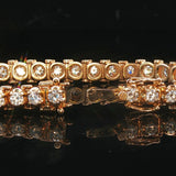 14k Yellow Gold and 3cttw Diamond Solid Vintage Link Bracelet 6.25"