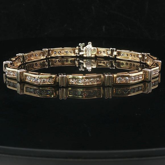 14k Yellow Gold and 2.5cttw Diamond Ladies Bar Link Bracelet 7.25