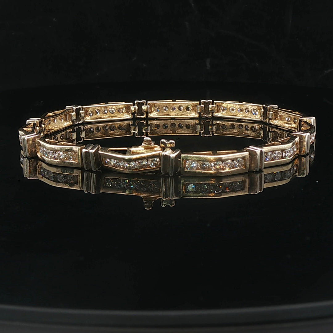 14k Yellow Gold and 2.5cttw Diamond Ladies Bar Link Bracelet 7.25"