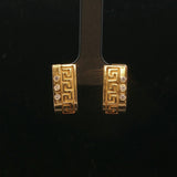 14k Yellow Gold and Diamond Solid Vintage Greek Key Huggie Earrings