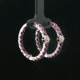 18k White Gold Amethyst and Diamond Inside Out Hoop Earrings Italy 1"