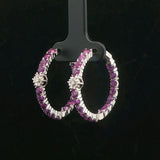 18k White Gold Amethyst and Diamond Inside Out Hoop Earrings Italy 1"
