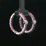 18k White Gold Amethyst and Diamond Inside Out Hoop Earrings Italy 1"