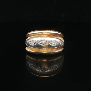 14k Yellow and White Gold Diamond Vintage 7.9g Band Ring Size 6.75
