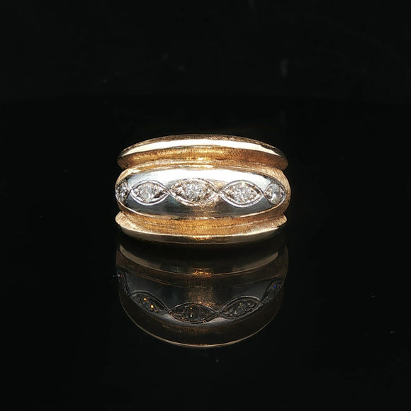 14k Yellow and White Gold Diamond Vintage 7.9g Band Ring Size 6.75