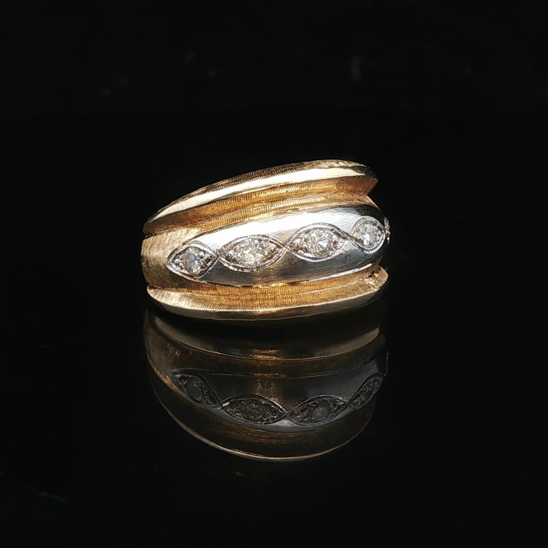 14k Yellow and White Gold Diamond Vintage 7.9g Band Ring Size 6.75