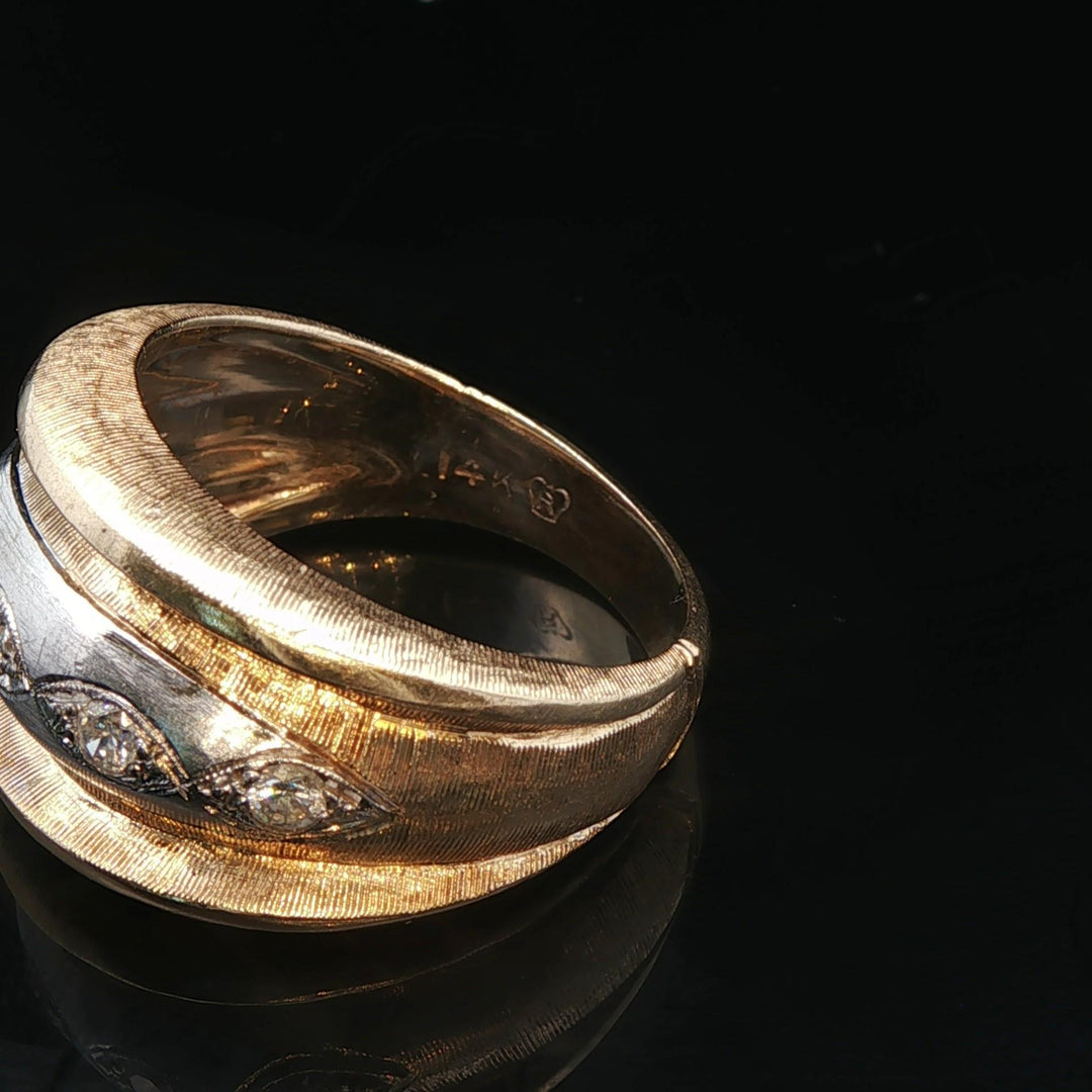 14k Yellow and White Gold Diamond Vintage 7.9g Band Ring Size 6.75