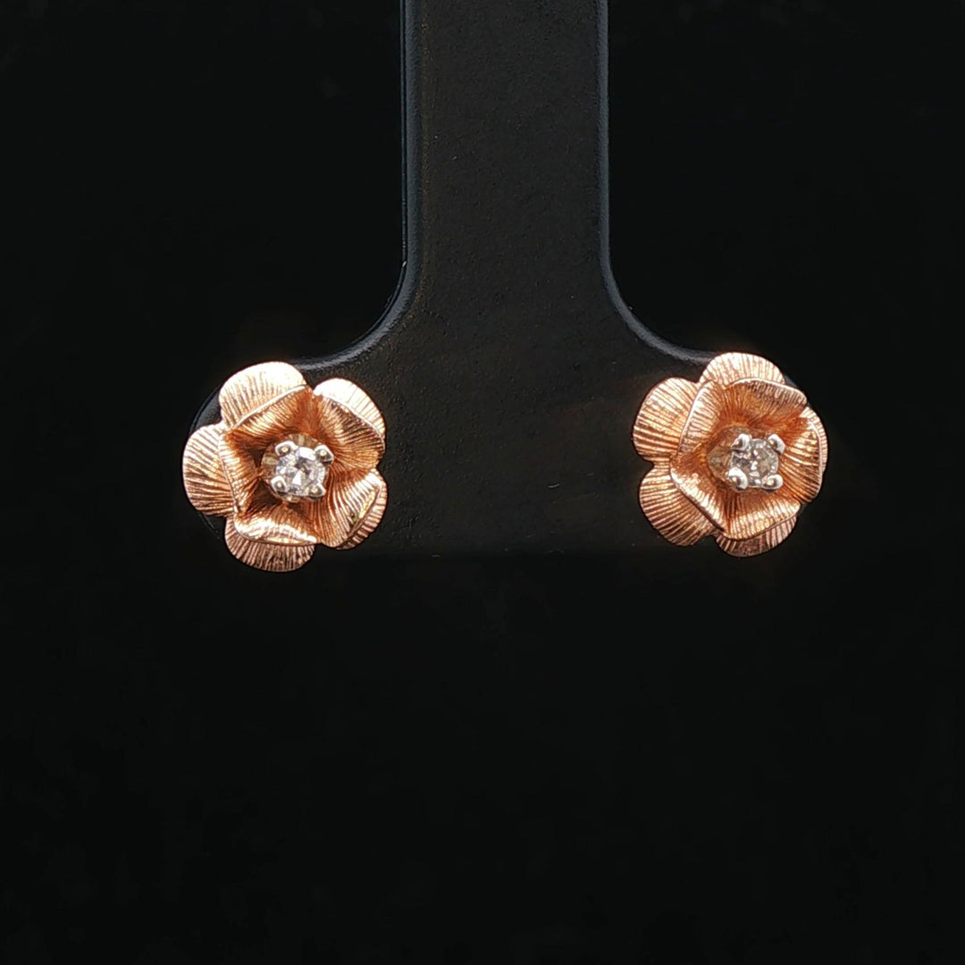 14k Rose Gold and Diamond Floral Stud Earrings