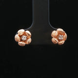 14k Rose Gold and Diamond Floral Stud Earrings