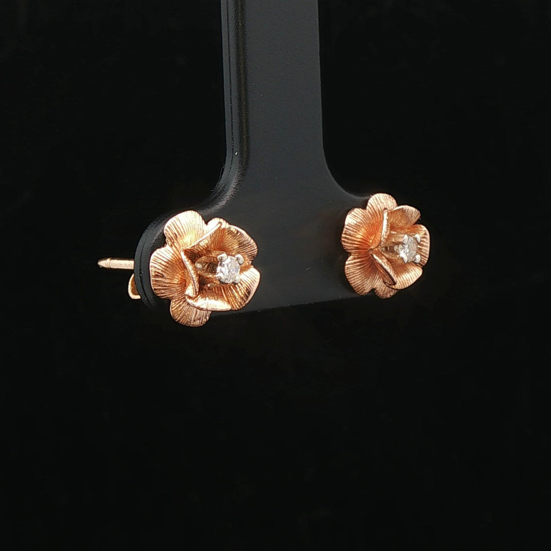 14k Rose Gold and Diamond Floral Stud Earrings