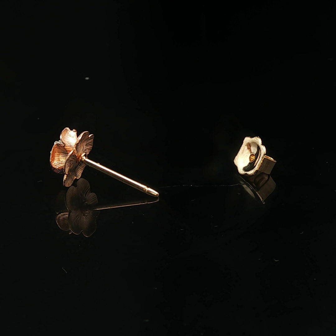 14k Rose Gold and Diamond Floral Stud Earrings