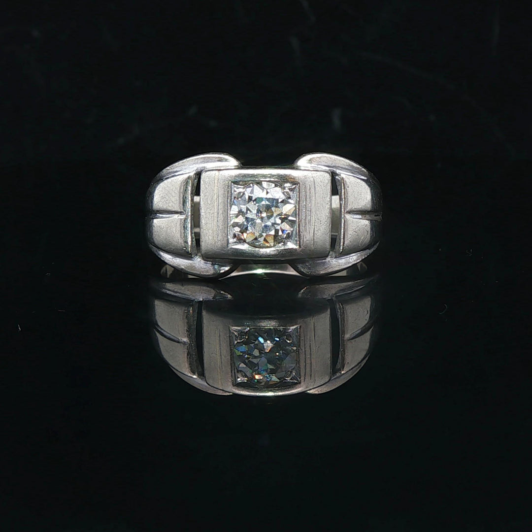 14k White Gold and 0.65ct Diamond Men's Buckle Ring Size 12