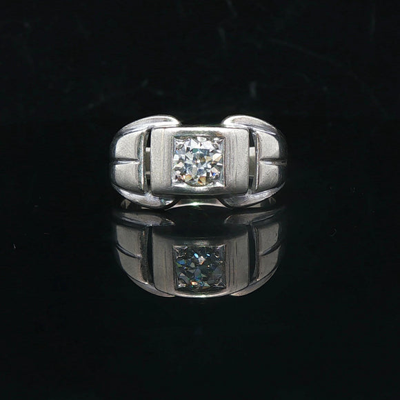 14k White Gold and 0.65ct Diamond Men's Buckle Ring Size 12
