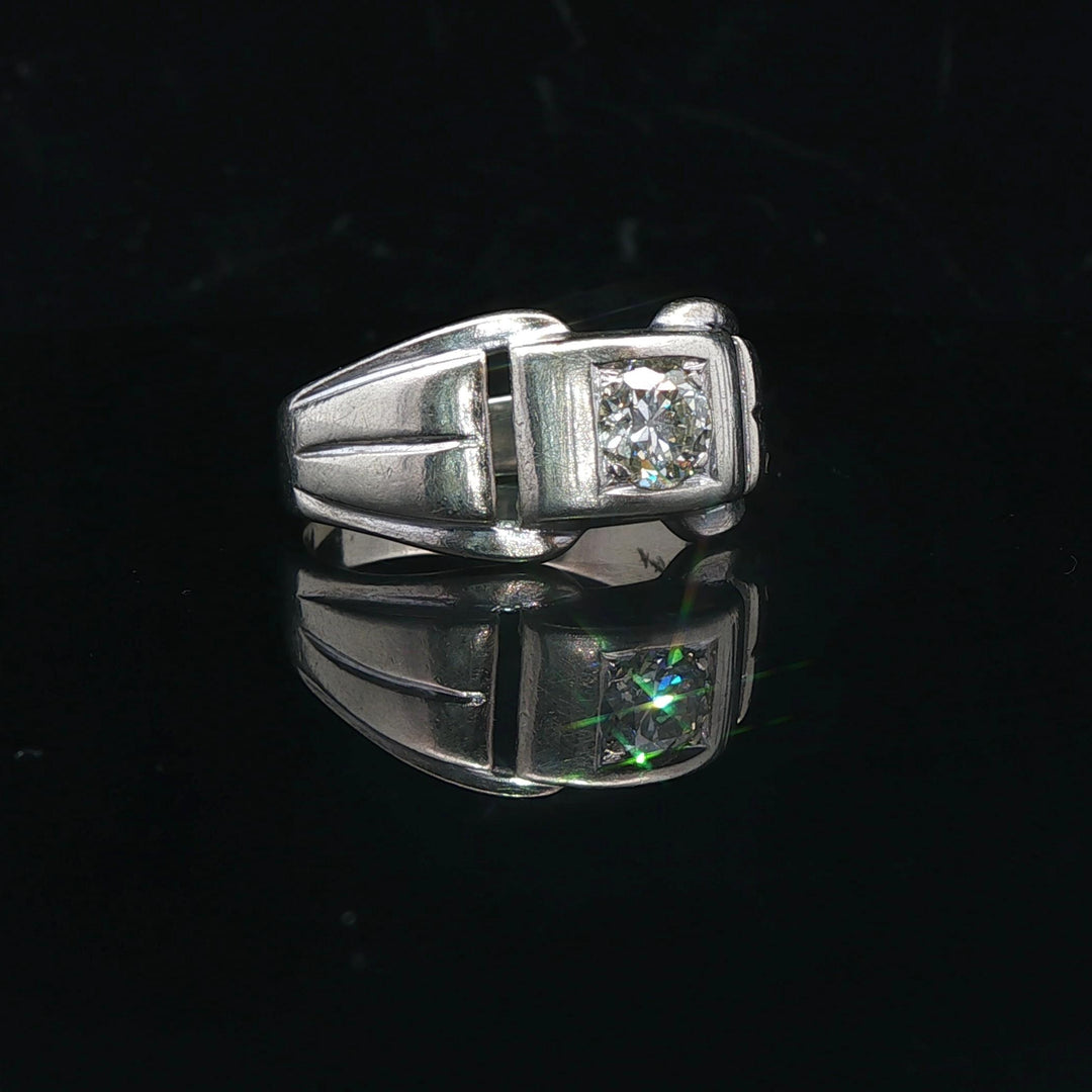 14k White Gold and 0.65ct Diamond Men's Buckle Ring Size 12